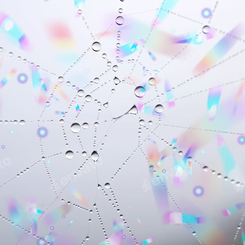 Preview: Drops on the spider web in rainy season with colorful blur background
