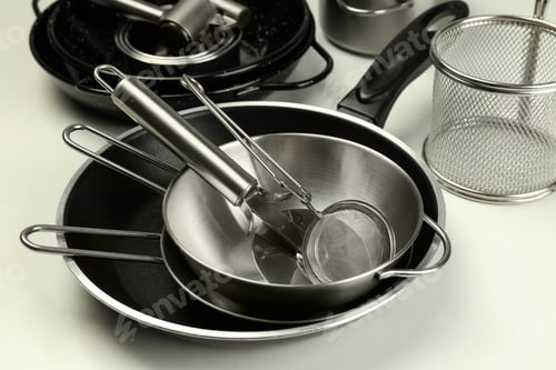 Preview: Set of different kitchen utensil on white background