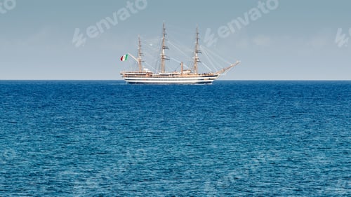Preview: Amerigo Vespucci military sailing ship near the coast