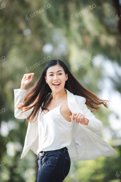 Preview: young Asian business woman are smiling and happy lifestyle, outdoor beautiful pretty portrait