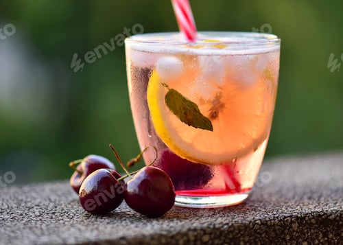 Refreshing Cherry Drink with Lemon and Mint