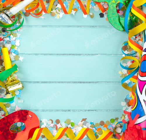 Preview: Empty frame for carnival on wood background