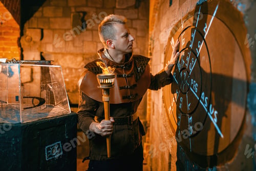 Preview: Traveler solving ancient puzzle, map projection