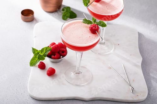 Preview: Raspberry martini in coupe glasses, elegant drink idea