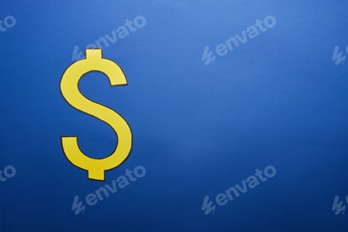 Preview: elevated view of yellow dollar sign on blue background