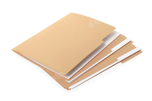 Preview: Stack of yellow files with documents on white background