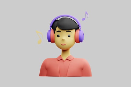 Preview: Elegant Cartoon Character with Headphones and Musical Note