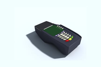 Preview: Electronic device with green screen and multicolored button interface