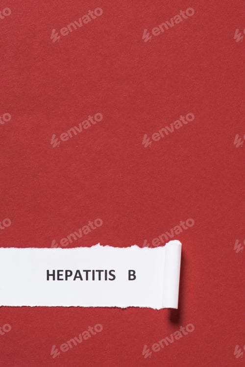Preview: elevated view of lettering hepatitis b on paper on red background, world hepatitis day concept