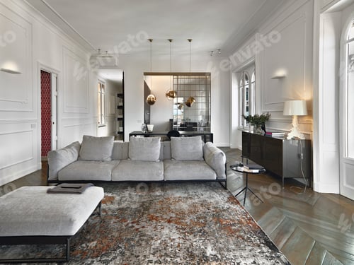 Preview: Stylish Gray Sofa and Decor in Modern Home