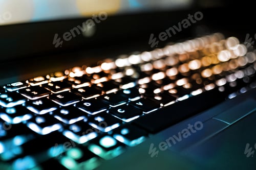 Preview: Computer Keyboard with lights and visual effects - concept information data internet