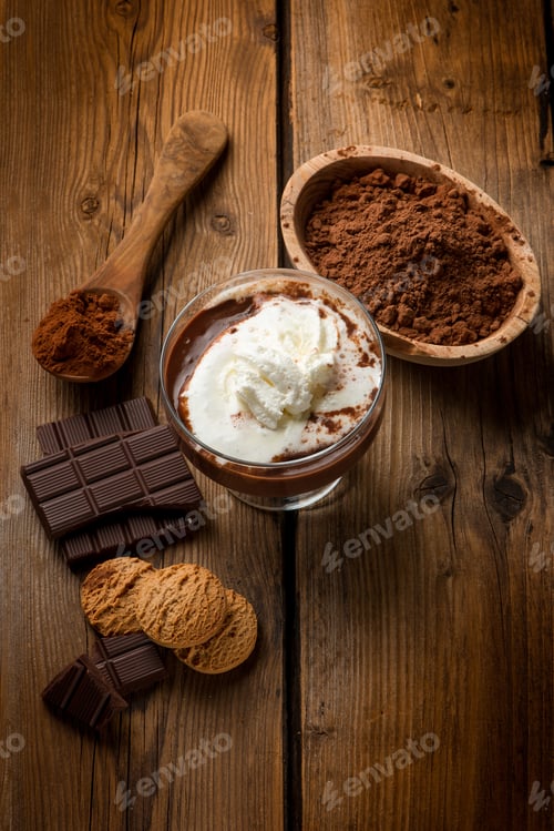 Preview: hot chocolate with whipped cream and cookies