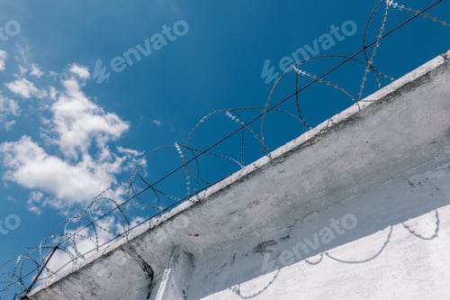 Preview: concrete prison fence, prison fence with barbed wire