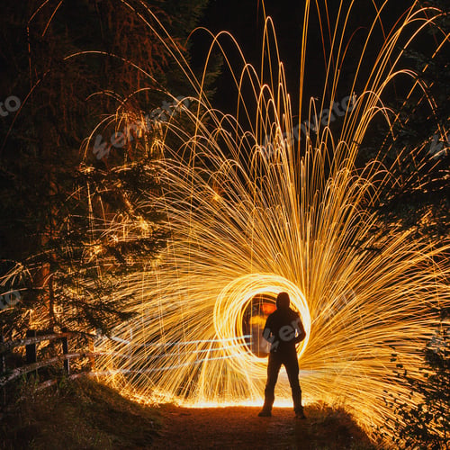 Preview: Human with fires standing in forest