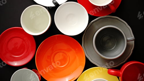 Preview: Empty colorful modern ceramic plates and cups collection