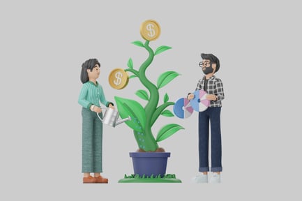 Visualização: Personagens de desenhos animados de crescimento de investimento