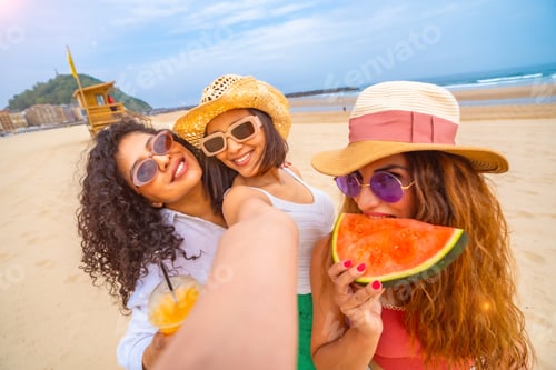 Preview: Friends together enjoying summer on the beach on vacation, happiness and fun concept