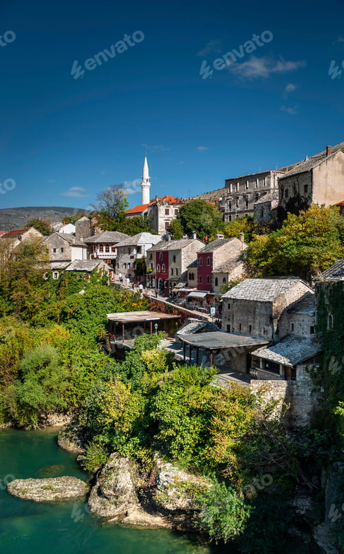 Preview: neretva river and old town of mostar bosnia view