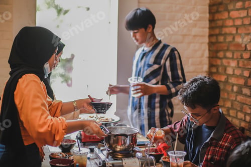 Preview: Group of asian friends at lunch party