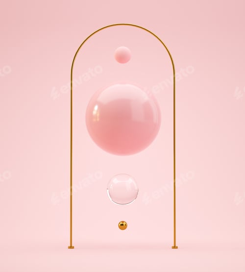 Preview: 3D Illustration. Abstract and modern minimal background with shiny spheres of different sizes