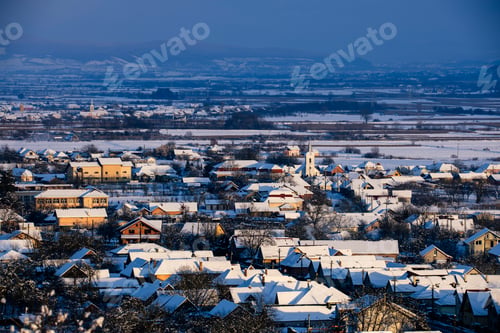 Preview: Snowy village aerial view