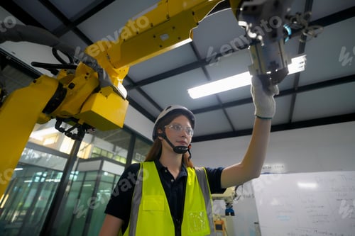 Preview: Robotics engineer operates automated machinery in a state-of-the-art facility during daylight