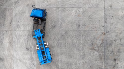 Preview: Aerial view semi truck cargo trailer at logistic park warehouse goods, Distribution warehouse