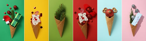 Preview: Collage of photos of New Year's decorations with waffles