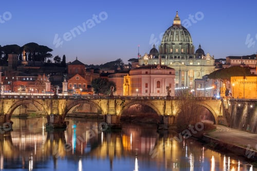 Preview: St. Peter's Basilica in Vatican City on the Tiber River through Rome, Italy