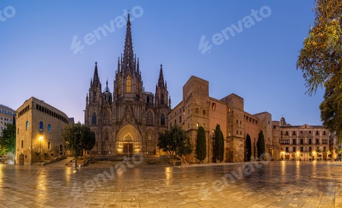 Preview: Panorama of the Barcelona Cathedral at dawn