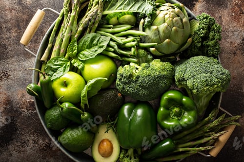 Preview: Variety of green vegetables and fruits