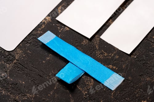 Preview: Closeup shot of blank blue and white paper tags for clothing sales