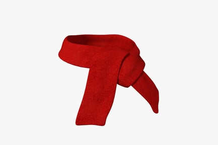 Preview: Curved red scarf with bow-like ends