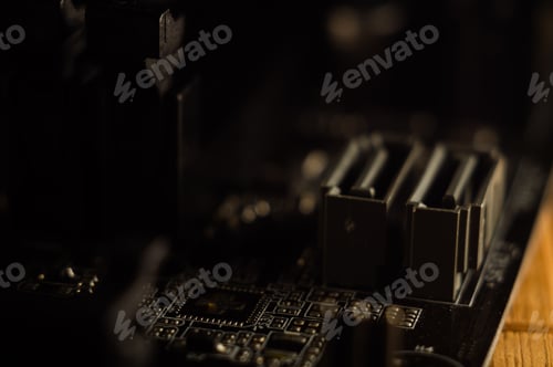 Preview: Macro shot of a microcircuit with bokeh lights