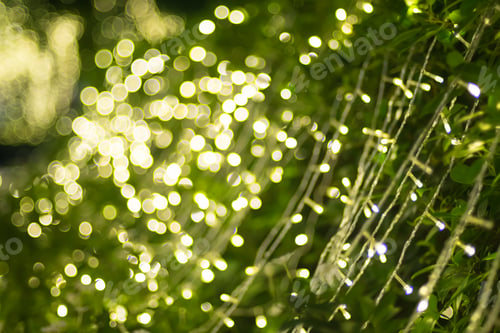 Preview: Blurred background of green tree decoration with light bokeh