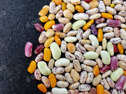 Preview: Top angle shot of scattered of colorful uncooked kidney beans, Scattered of raw kidney beans