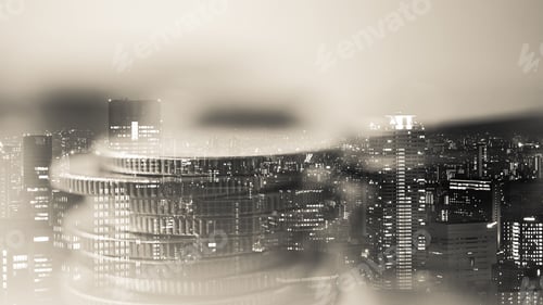 Preview: Double Exposure Of City And Rows Of Coins For Finance And Banking Concept