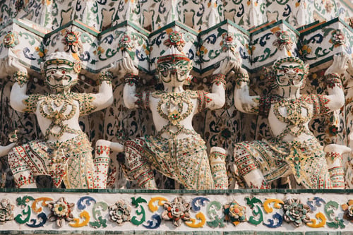Preview: decorative traditional ancient statues on temple in Bangkok, Thailand