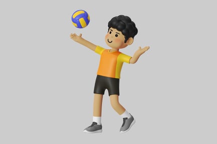 Visualização: Jogador de voleibol de menino de desenho animado jogando bola