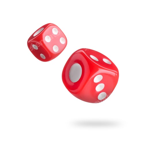 Preview: Two red dice in air on white background