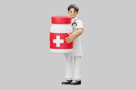Preview: Cartoon doctor with medicine bottle
