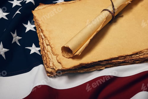 Preview: Vintage paper scroll on US American flag