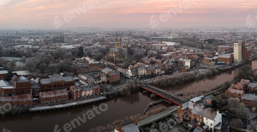 Preview: Aerial view of the North Yorkshire market town of Selby at sunrise