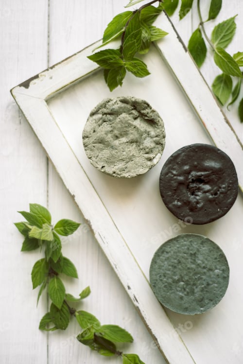 Preview: Handmade natural soap. Ecological composition, natural clay and herbs. green mint. personal care,