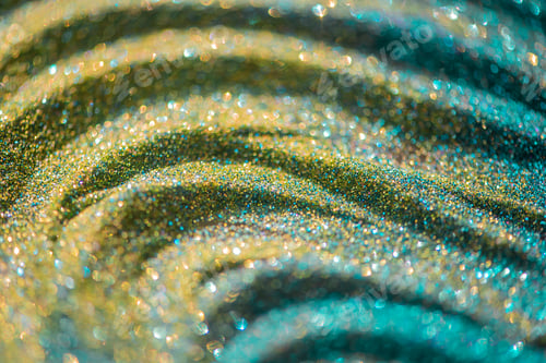 Preview: Abstract glitter lights bokeh background in green,gold and yellow color tones