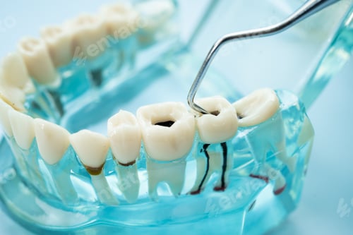 Preview: Dental teeth model with dentist tool for dentistry.