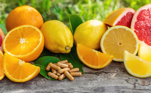 Preview: citrus essential oil in a bottle. Selective focus.