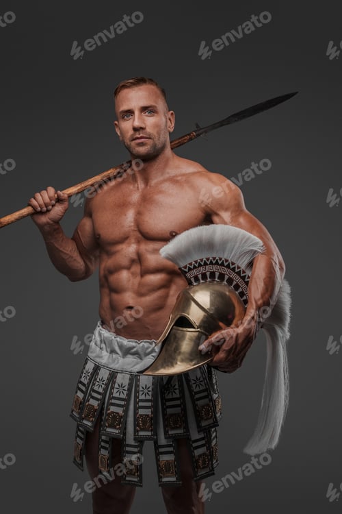 Preview: A muscular and attractive male model dressed in ancient pteruges