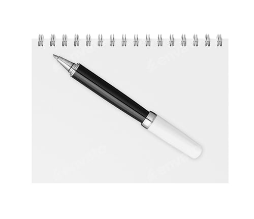 Preview: Blank note paper with pen. isolated on white.
