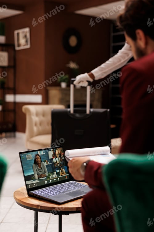 Preview: Businessman presents ideas on videocall